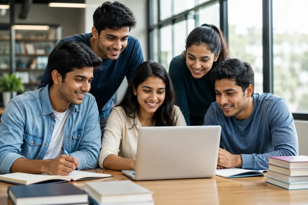 Students collaborating on a laptop